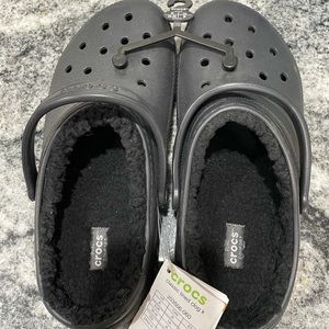 Brand new black fuzzy crocs